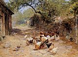 Farmyard Canvas Paintings - Chickens in a Farmyard